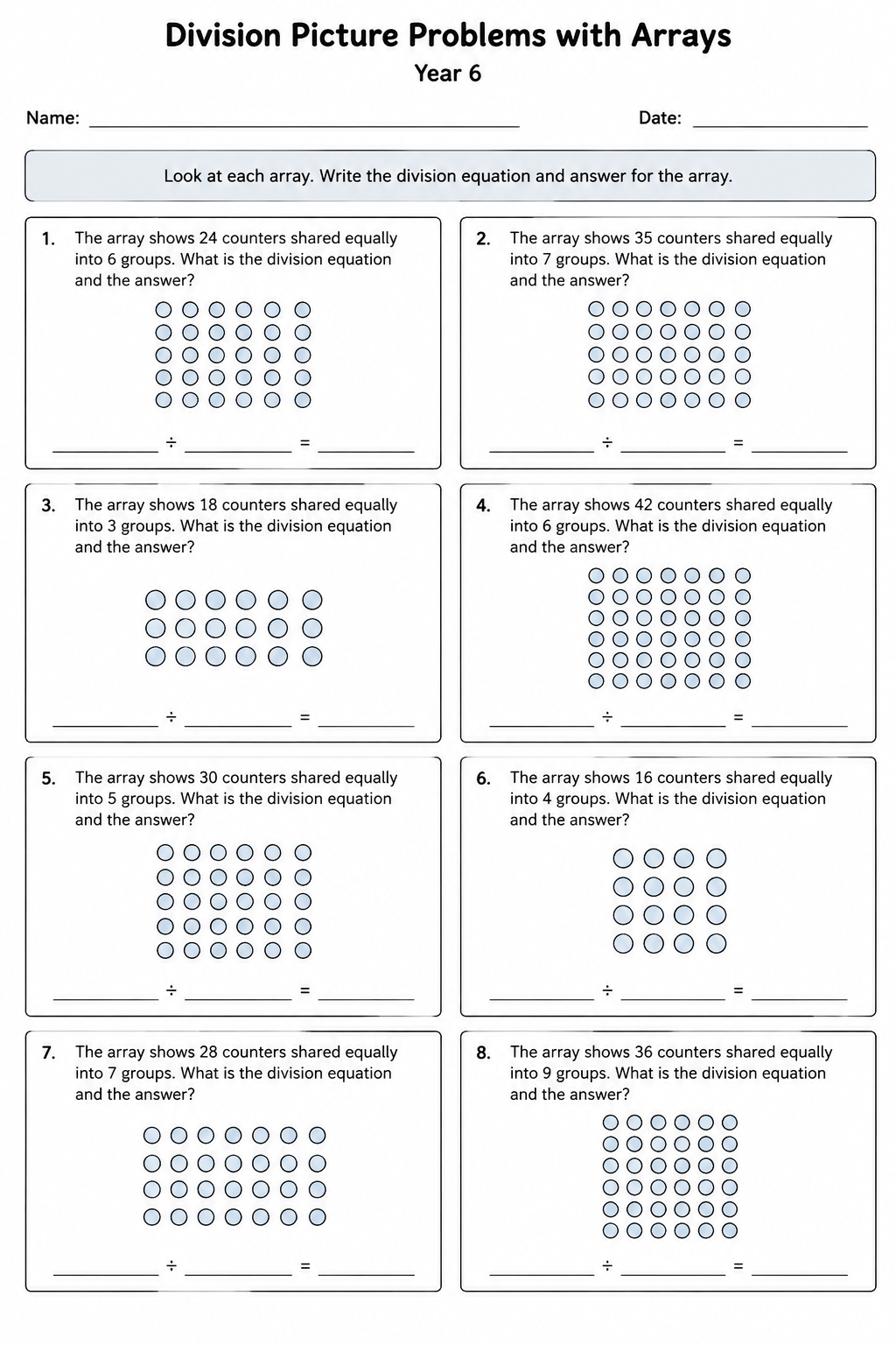 Division Picture Problems with Arrays