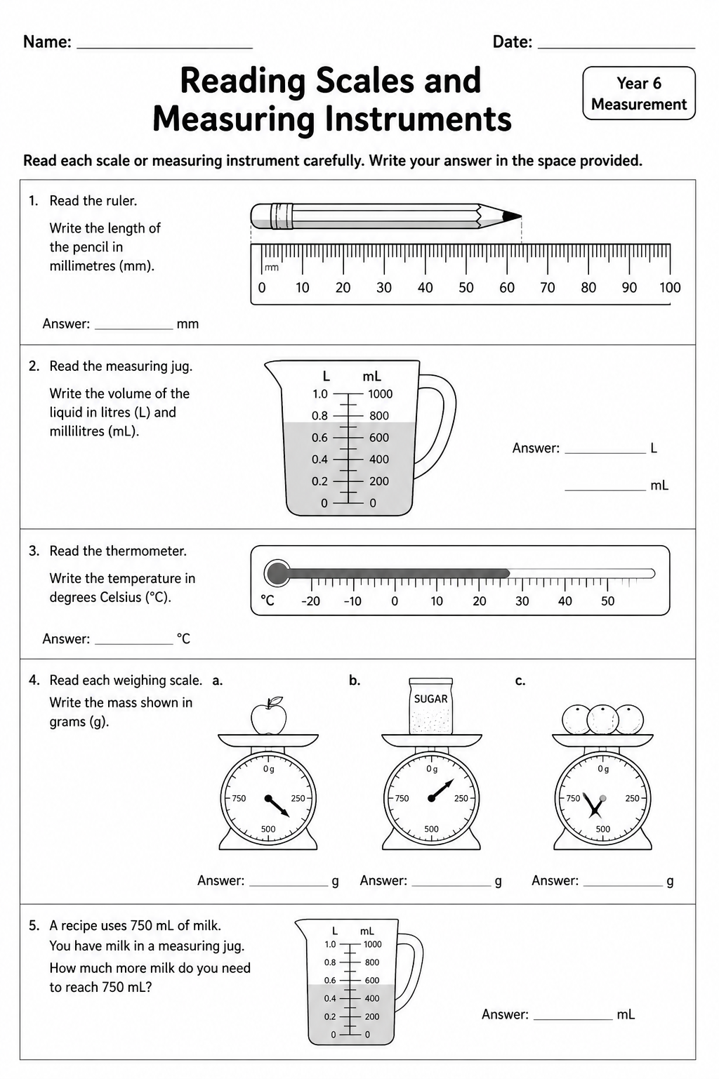Reading Scales and Measuring Instruments