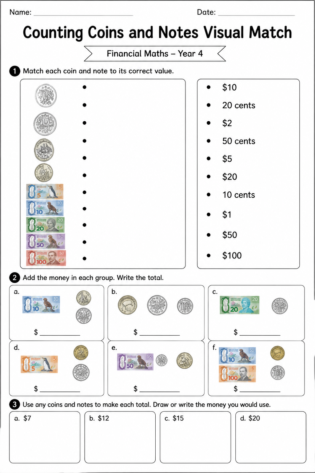 Counting Coins and Notes Visual Match
