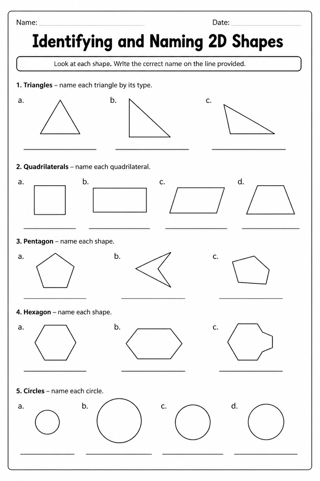 Identifying and Naming 2D Shapes