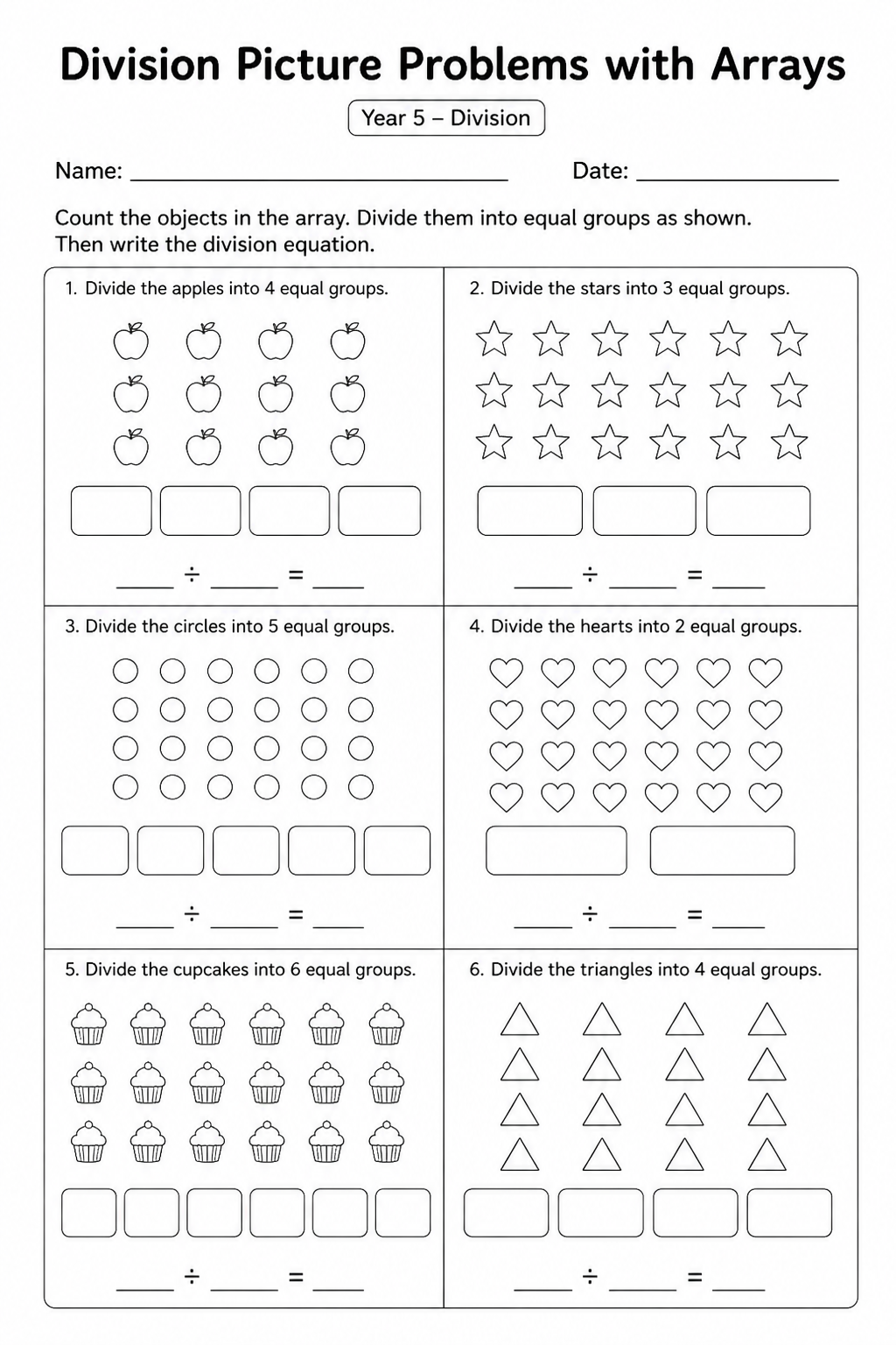 Division Picture Problems with Arrays