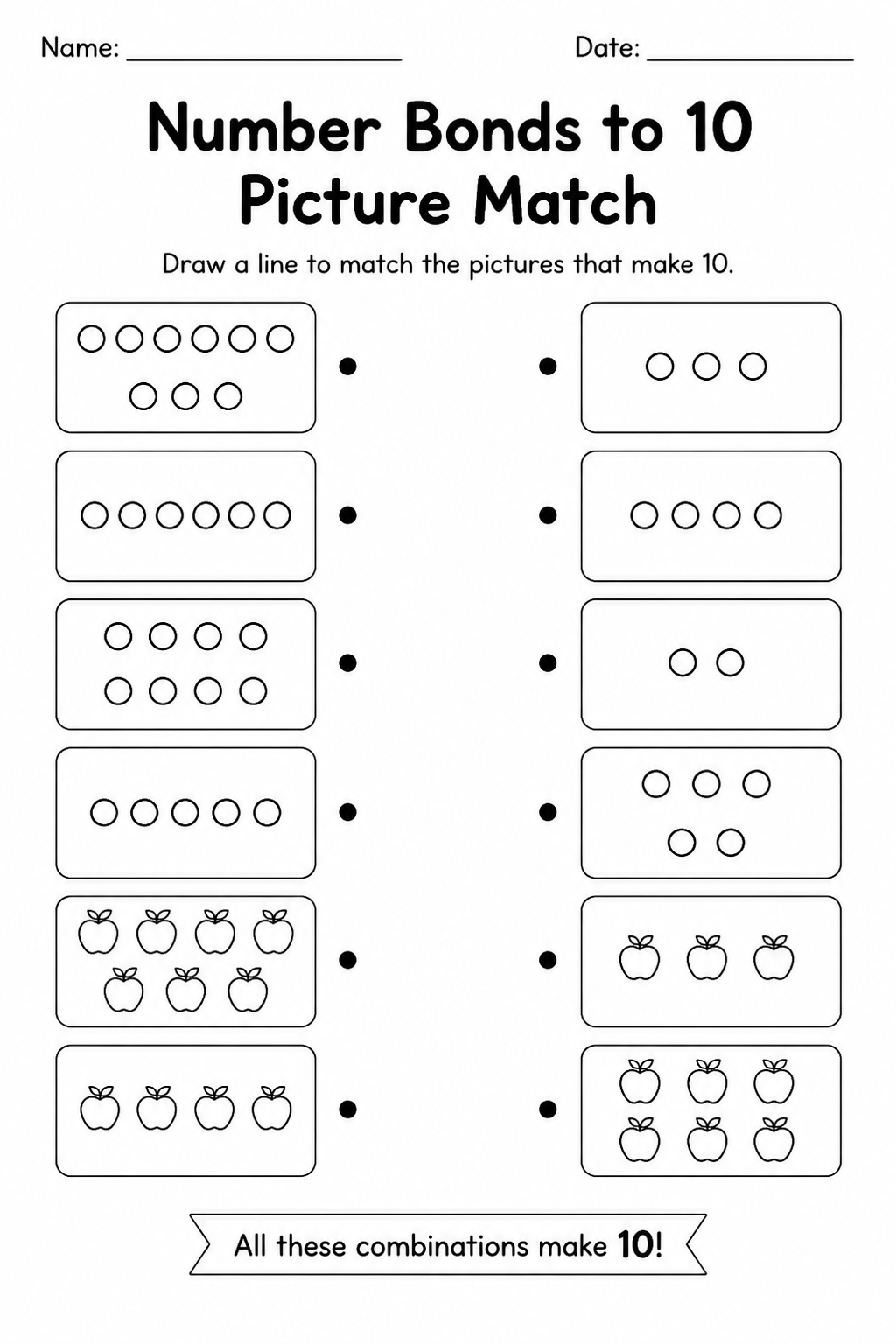 Number Bonds to 10 Picture Match