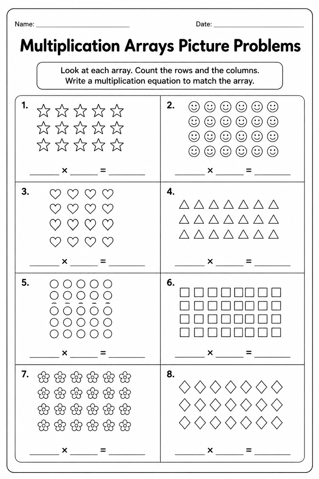 Multiplication Arrays Picture Problems