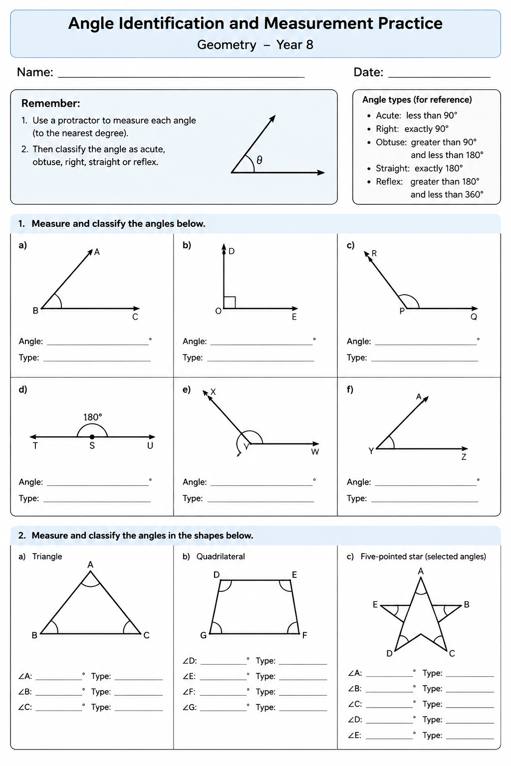 Angle Identification and Measurement Practice