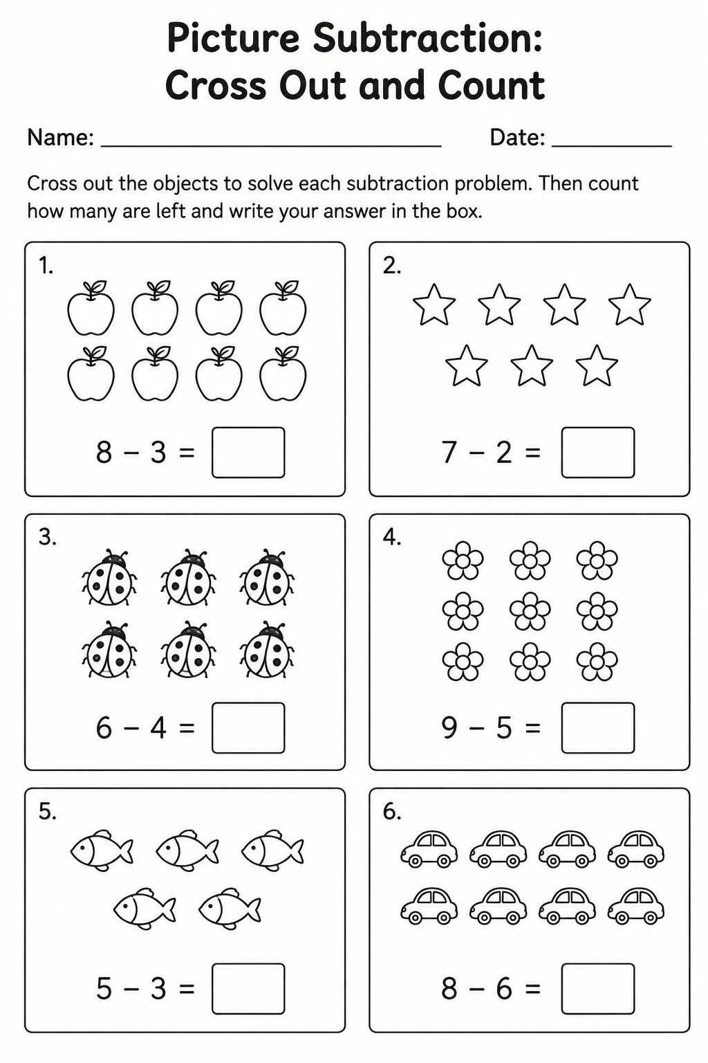 Picture Subtraction: Cross Out and Count
