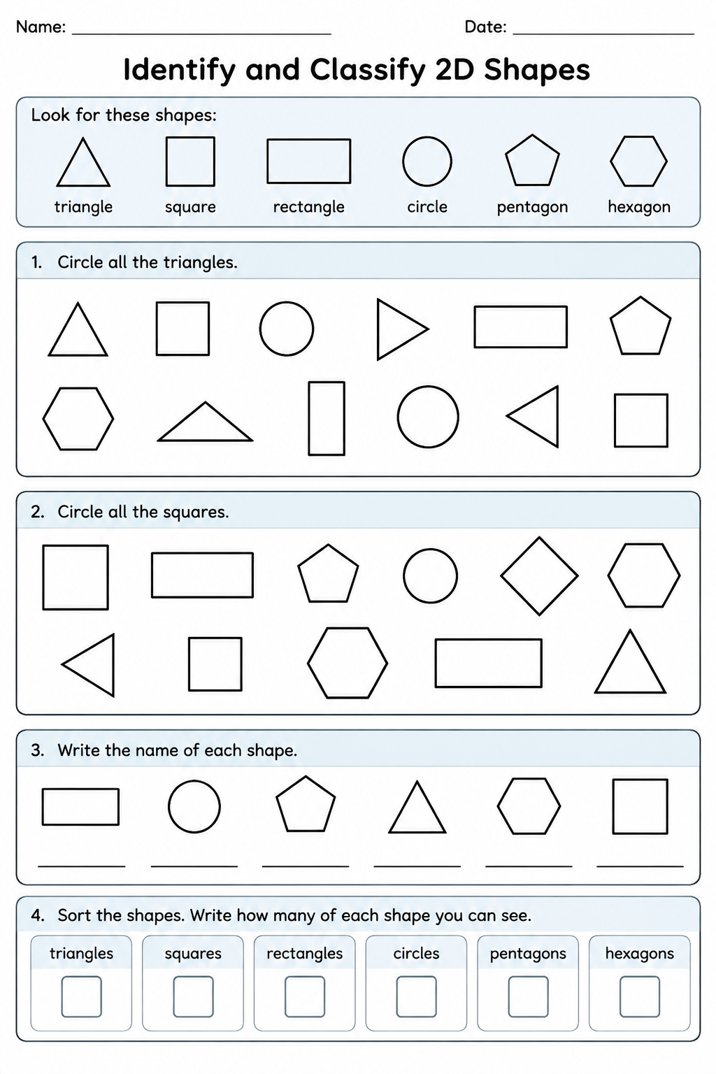 Identify and Classify 2D Shapes