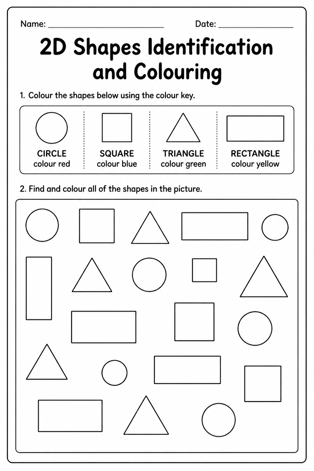 2D Shapes Identification and Colouring