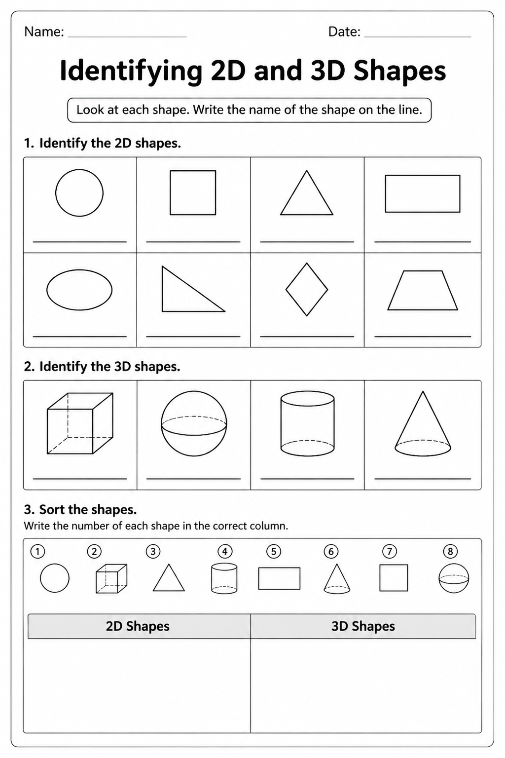 Identifying 2D and 3D Shapes