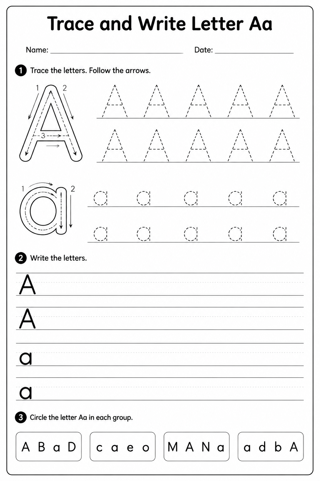 Trace and Write Letter Aa