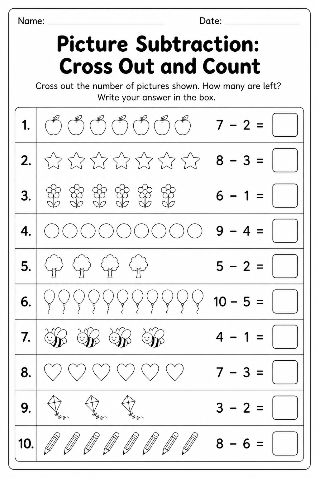 Picture Subtraction: Cross Out and Count