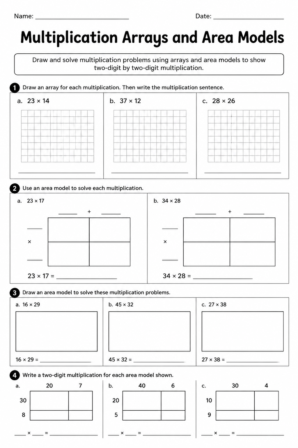 Multiplication Arrays and Area Models