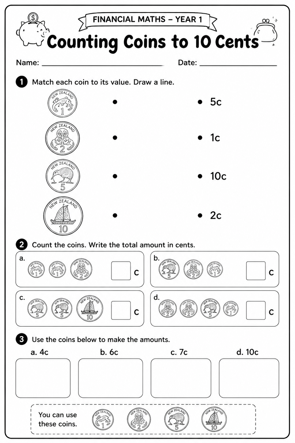Counting Coins to 10 Cents