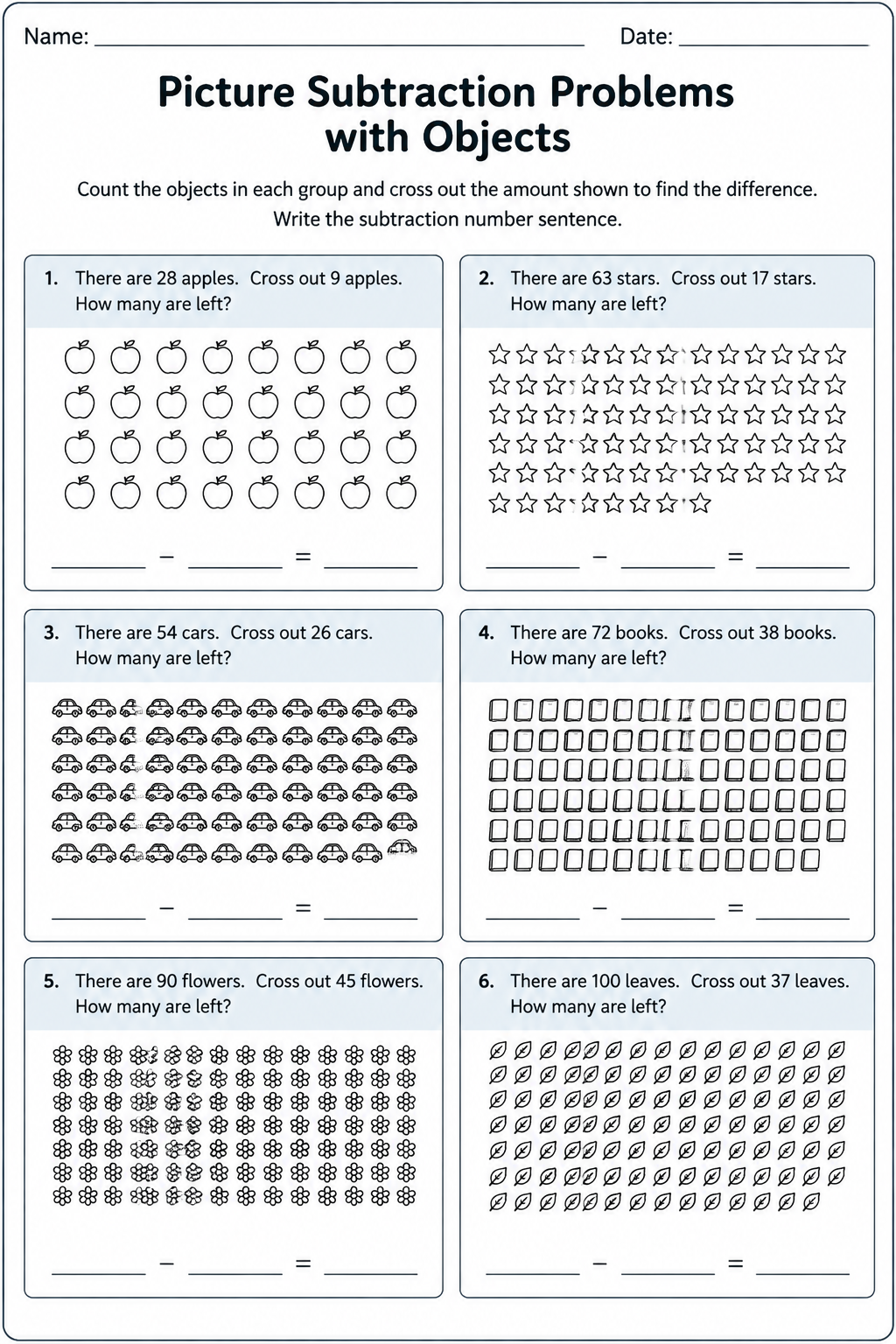 Picture Subtraction Problems with Objects