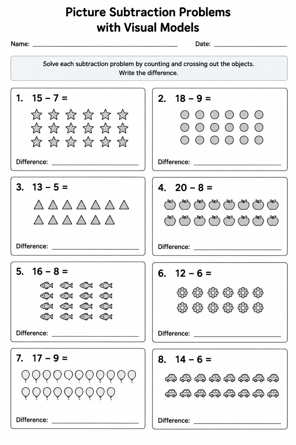 Picture Subtraction Problems with Visual Models