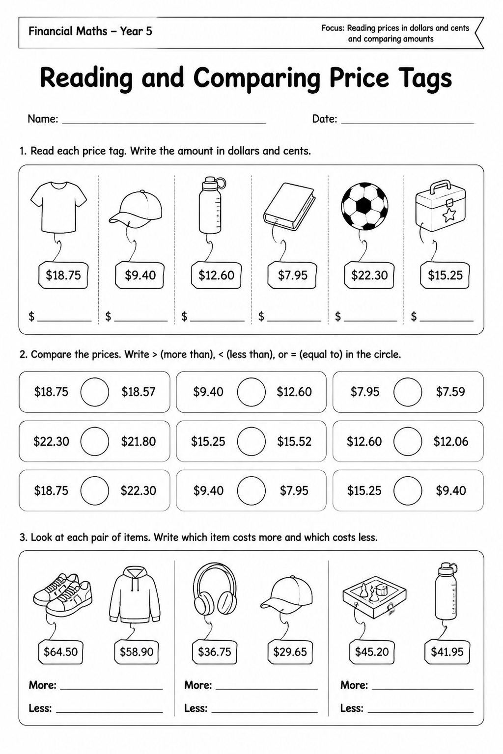 Reading and Comparing Price Tags