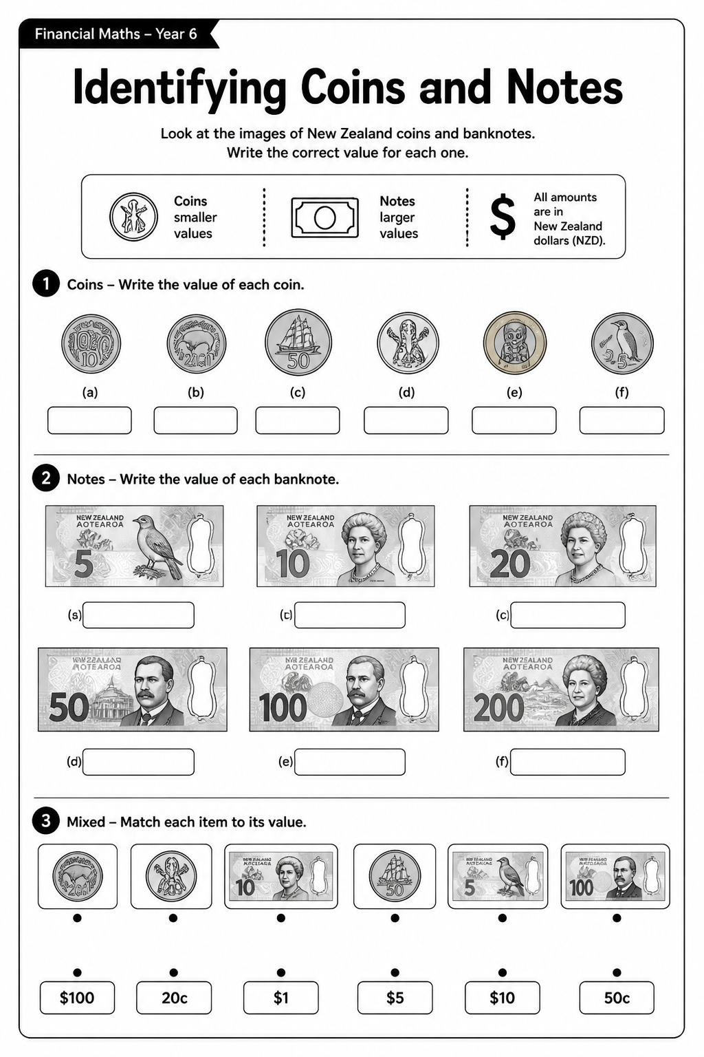 Identifying Coins and Notes