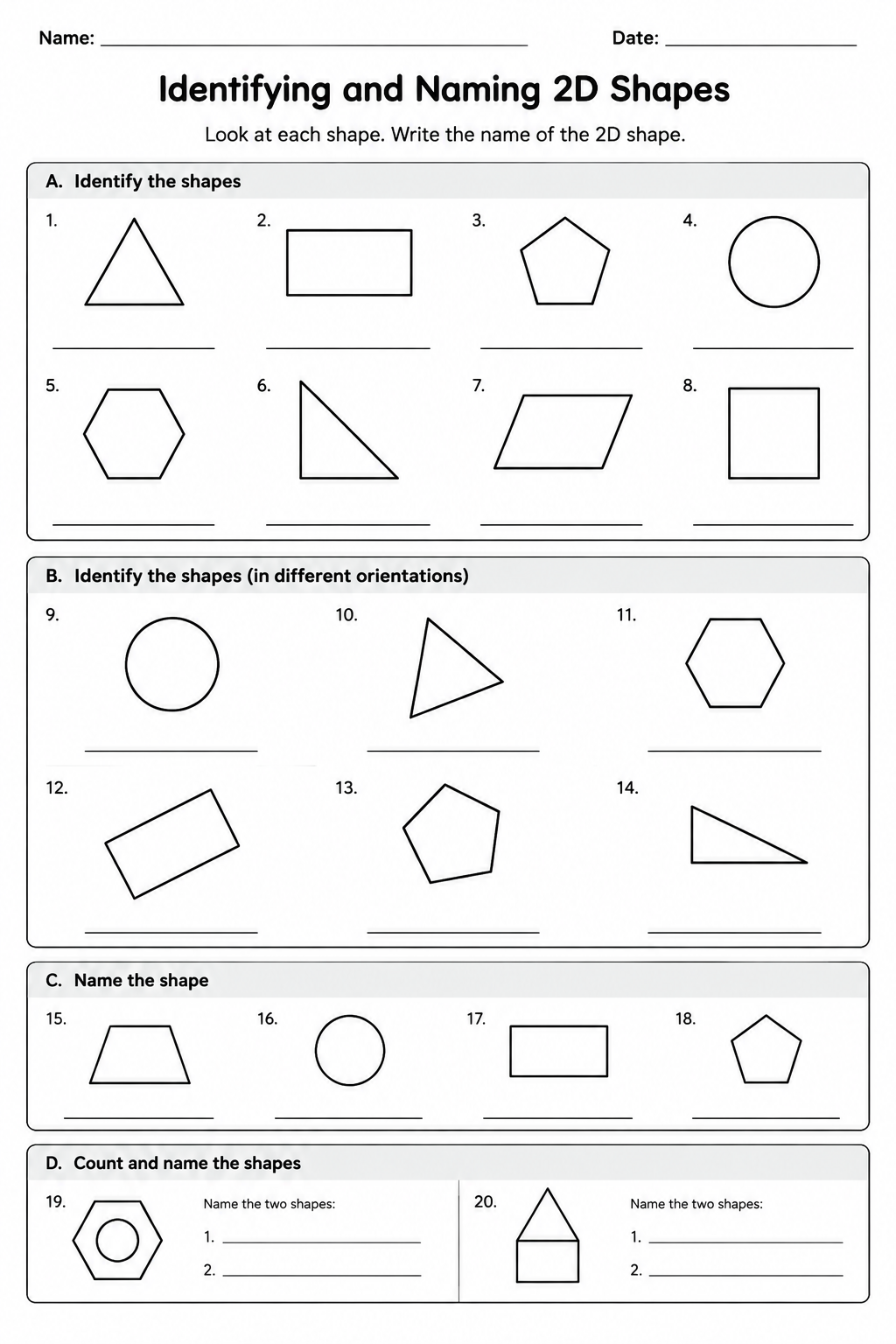 Identifying and Naming 2D Shapes