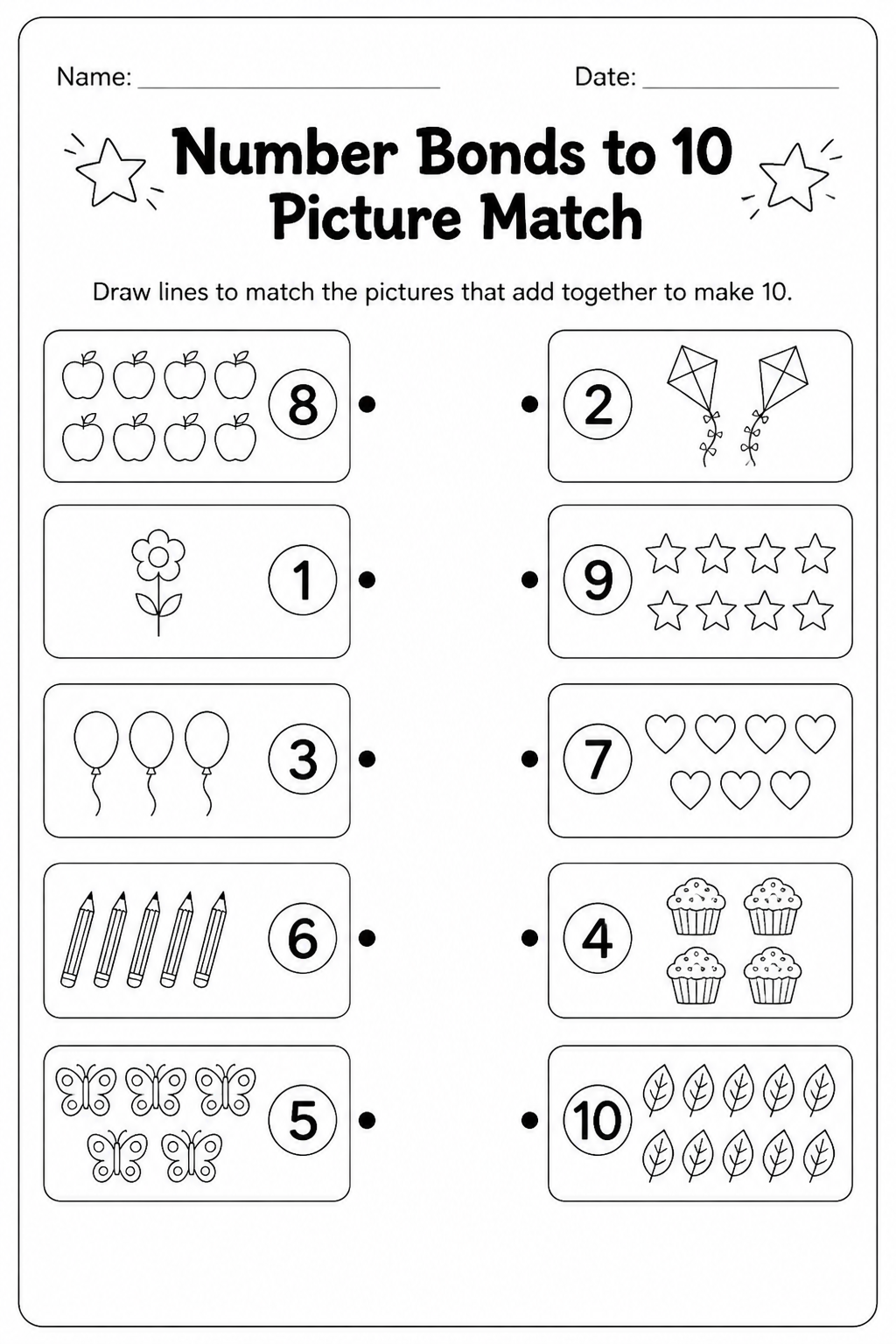 Number Bonds to 10 Picture Match