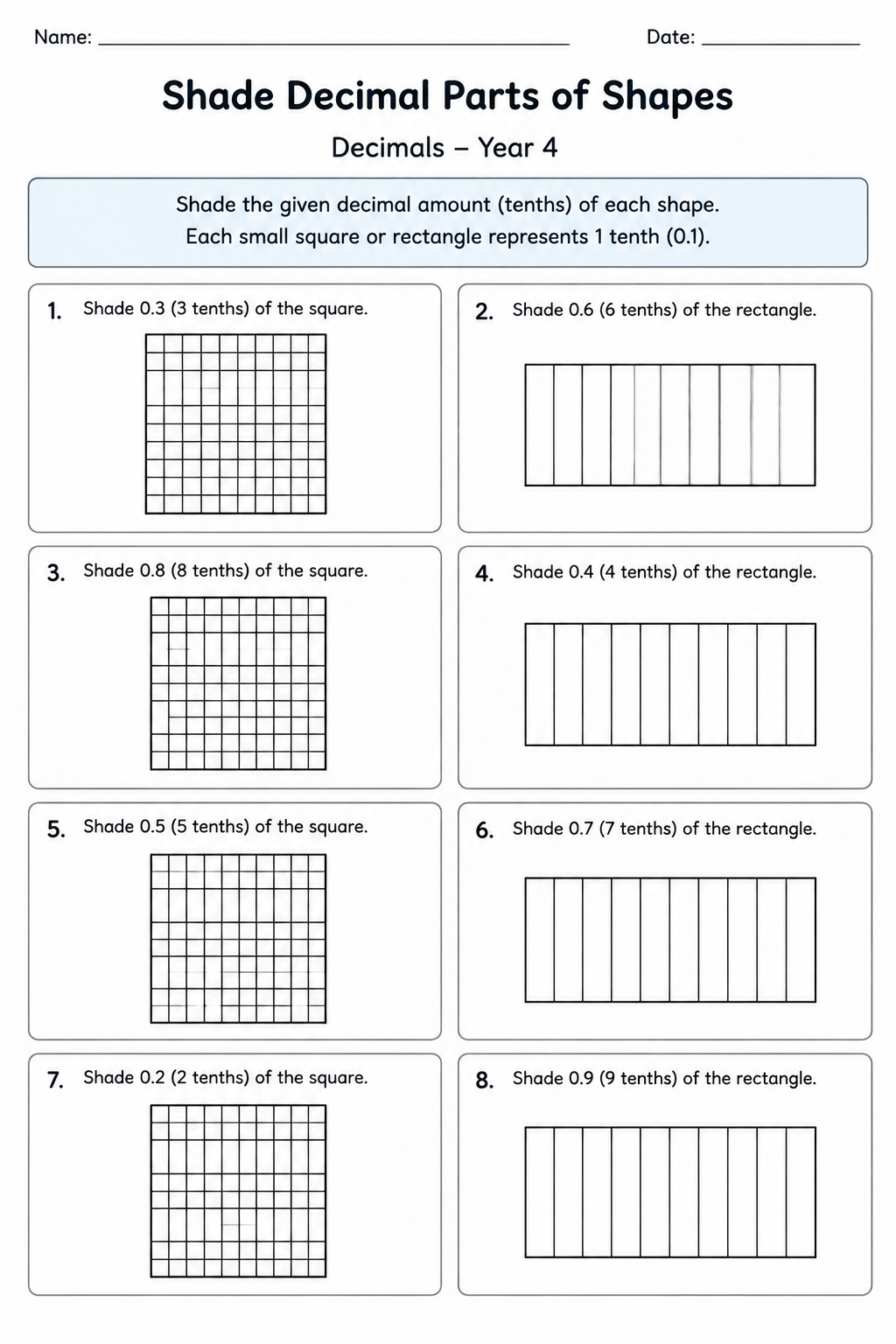 Shade Decimal Parts of Shapes