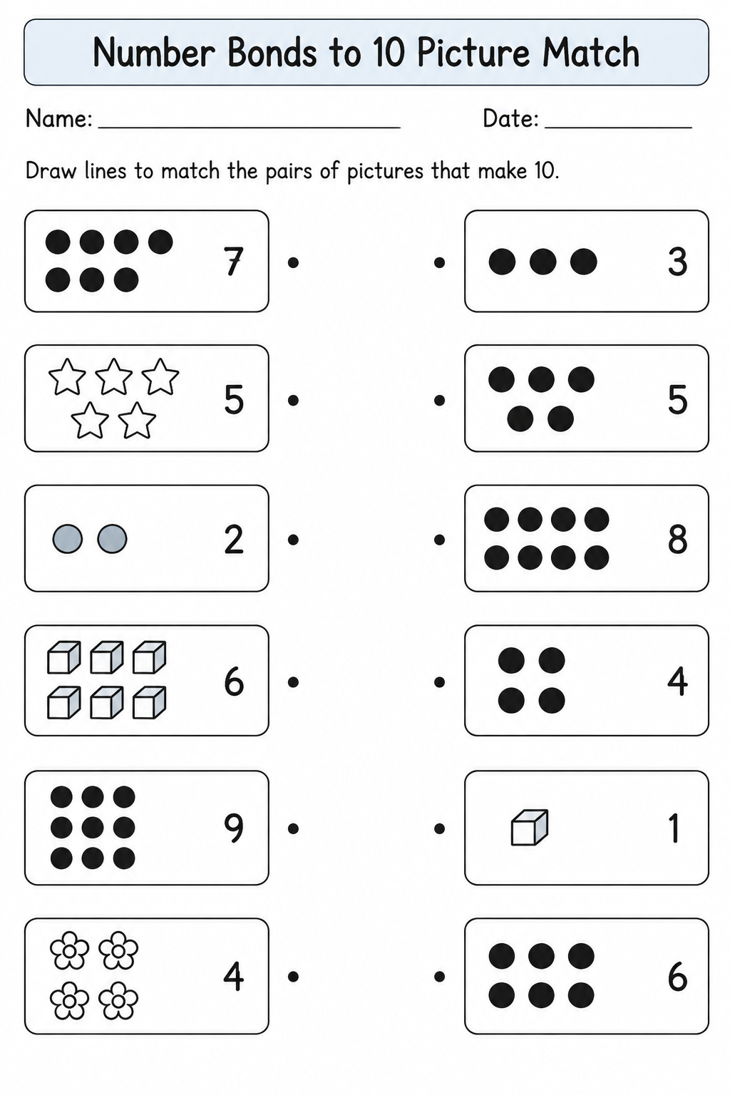 Number Bonds to 10 Picture Match