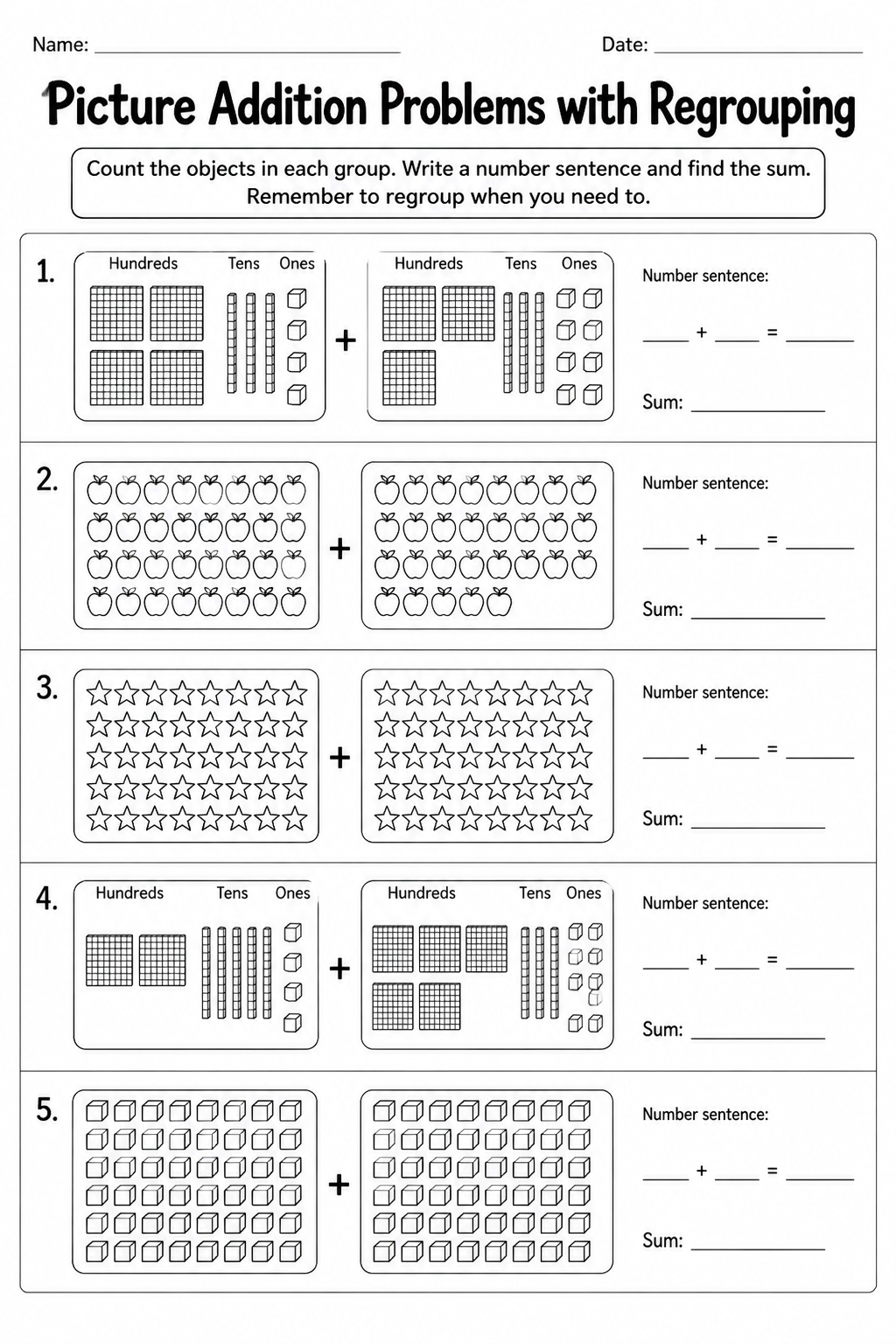 Picture Addition Problems with Regrouping