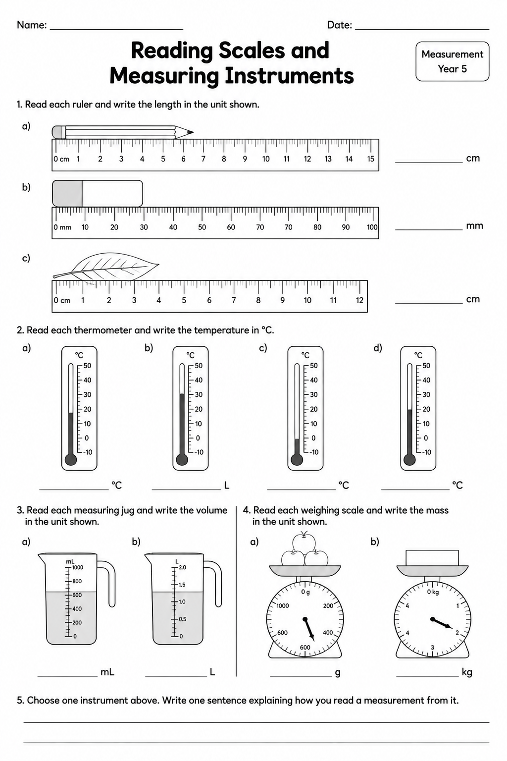 Reading Scales and Measuring Instruments