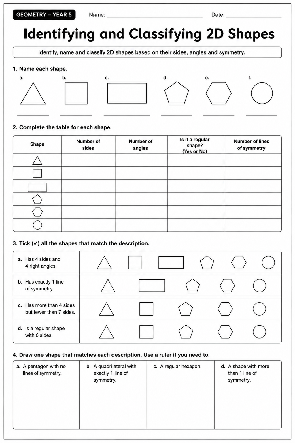 Identifying and Classifying 2D Shapes