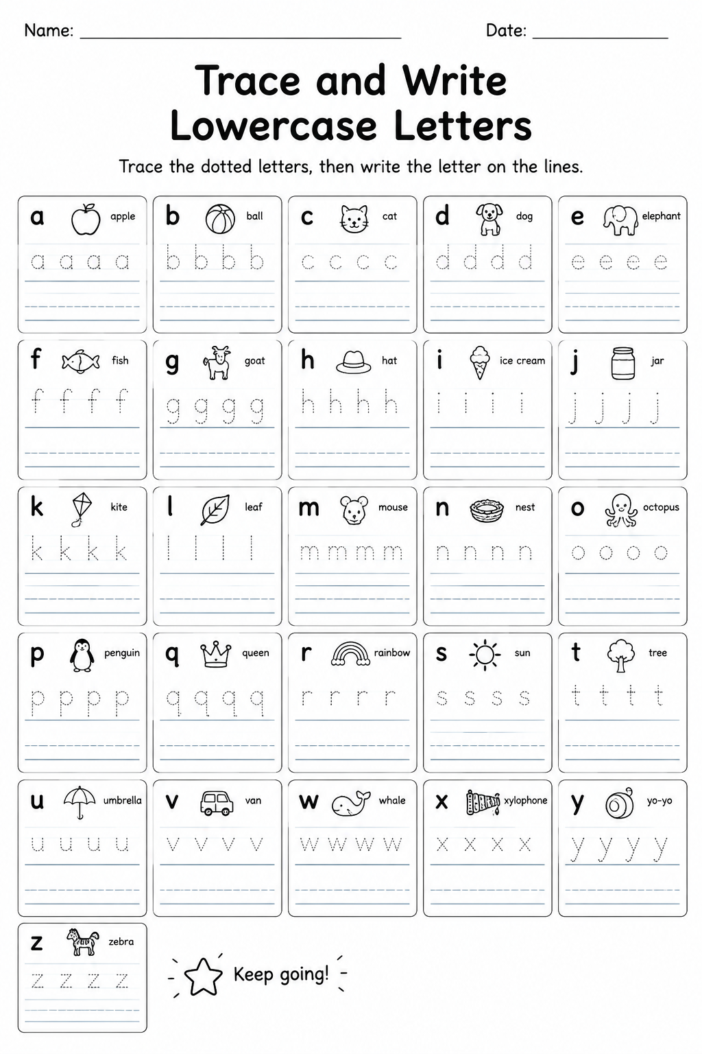 Trace and Write Lowercase Letters