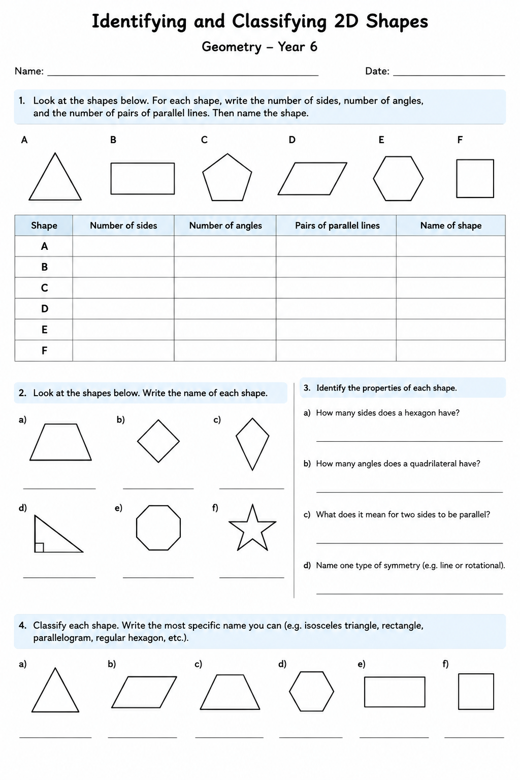 Identifying and Classifying 2D Shapes