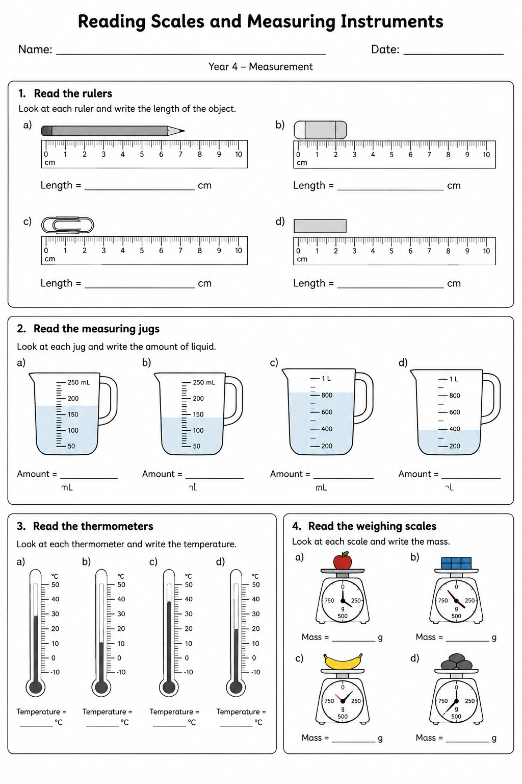 Reading Scales and Measuring Instruments
