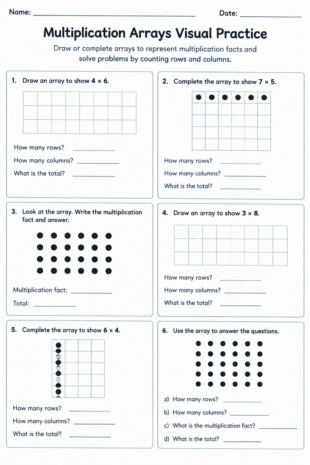 Multiplication Arrays Visual Practice