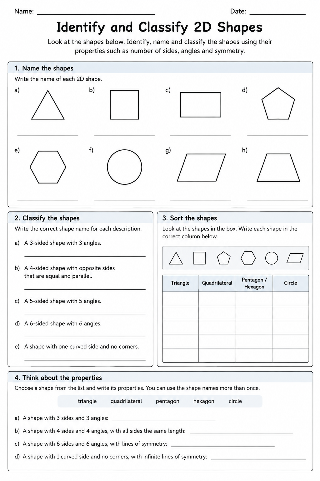 Identify and Classify 2D Shapes
