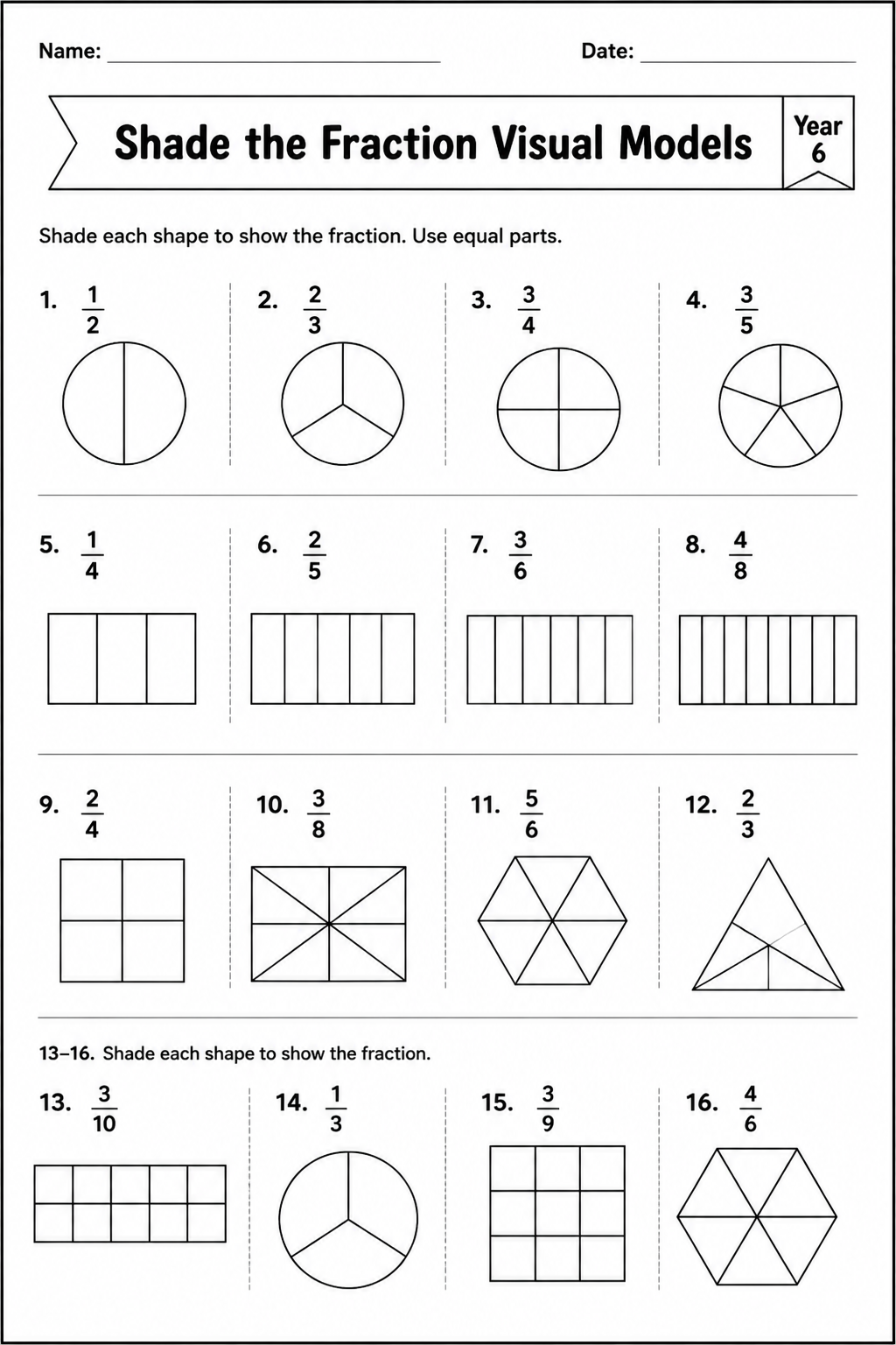 Shade the Fraction Visual Models