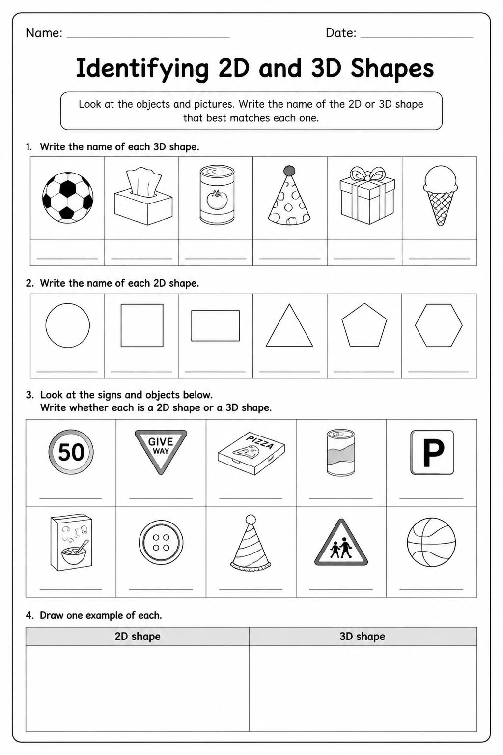 Identifying 2D and 3D Shapes