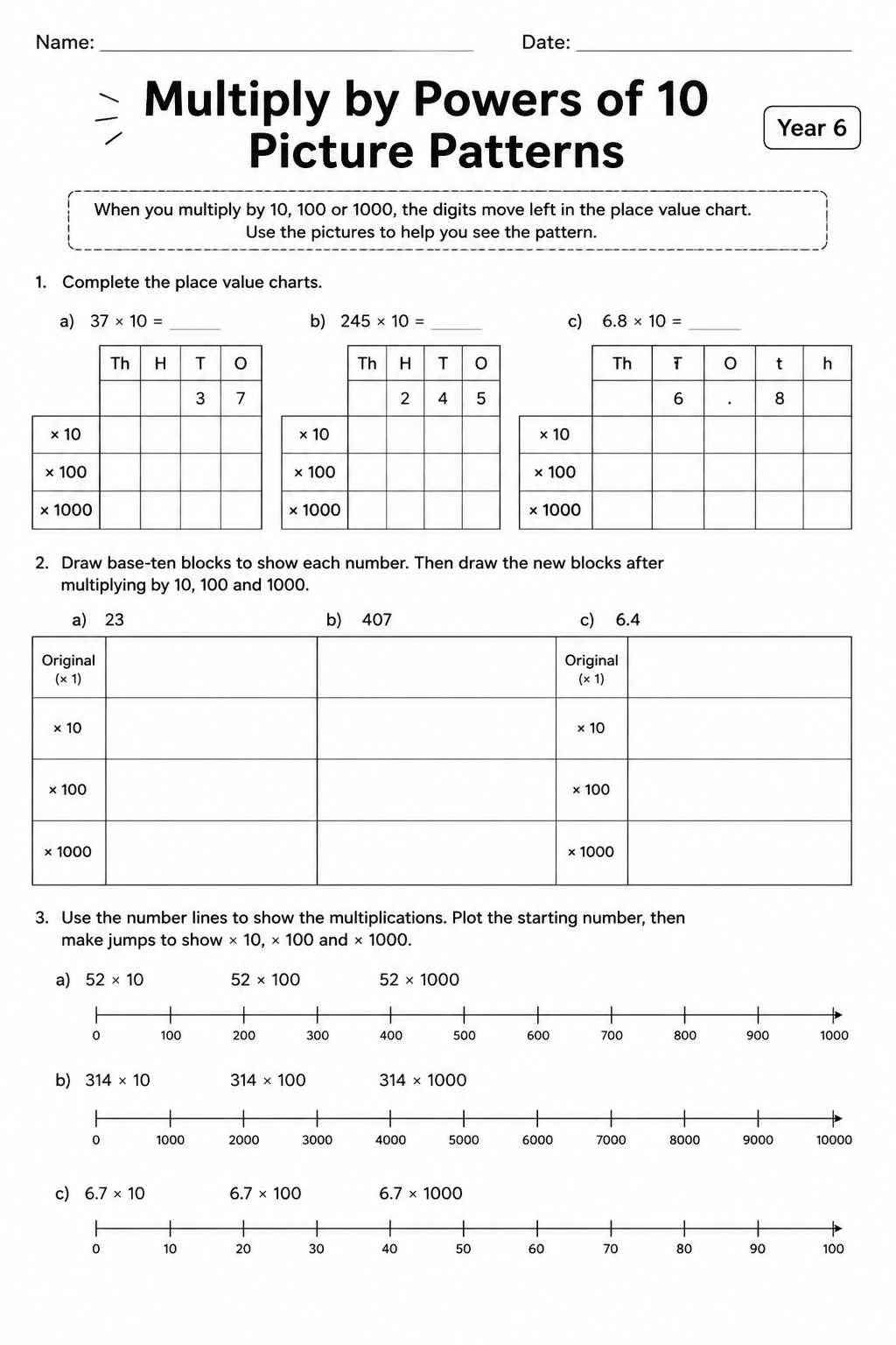 Multiply by Powers of 10 Picture Patterns