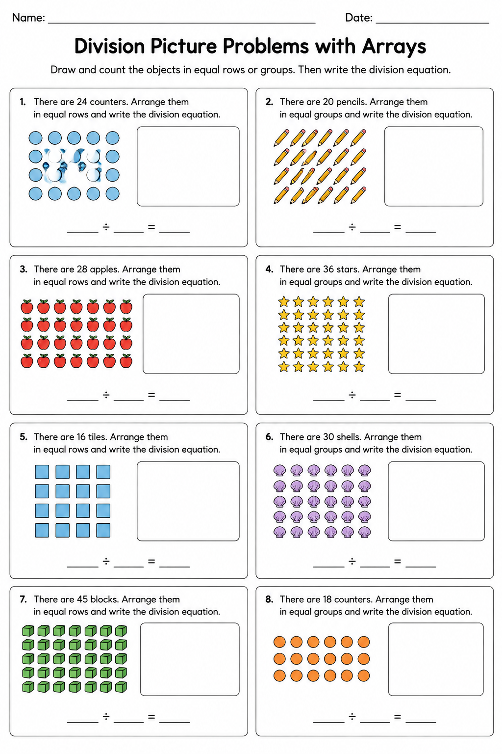 Division Picture Problems with Arrays