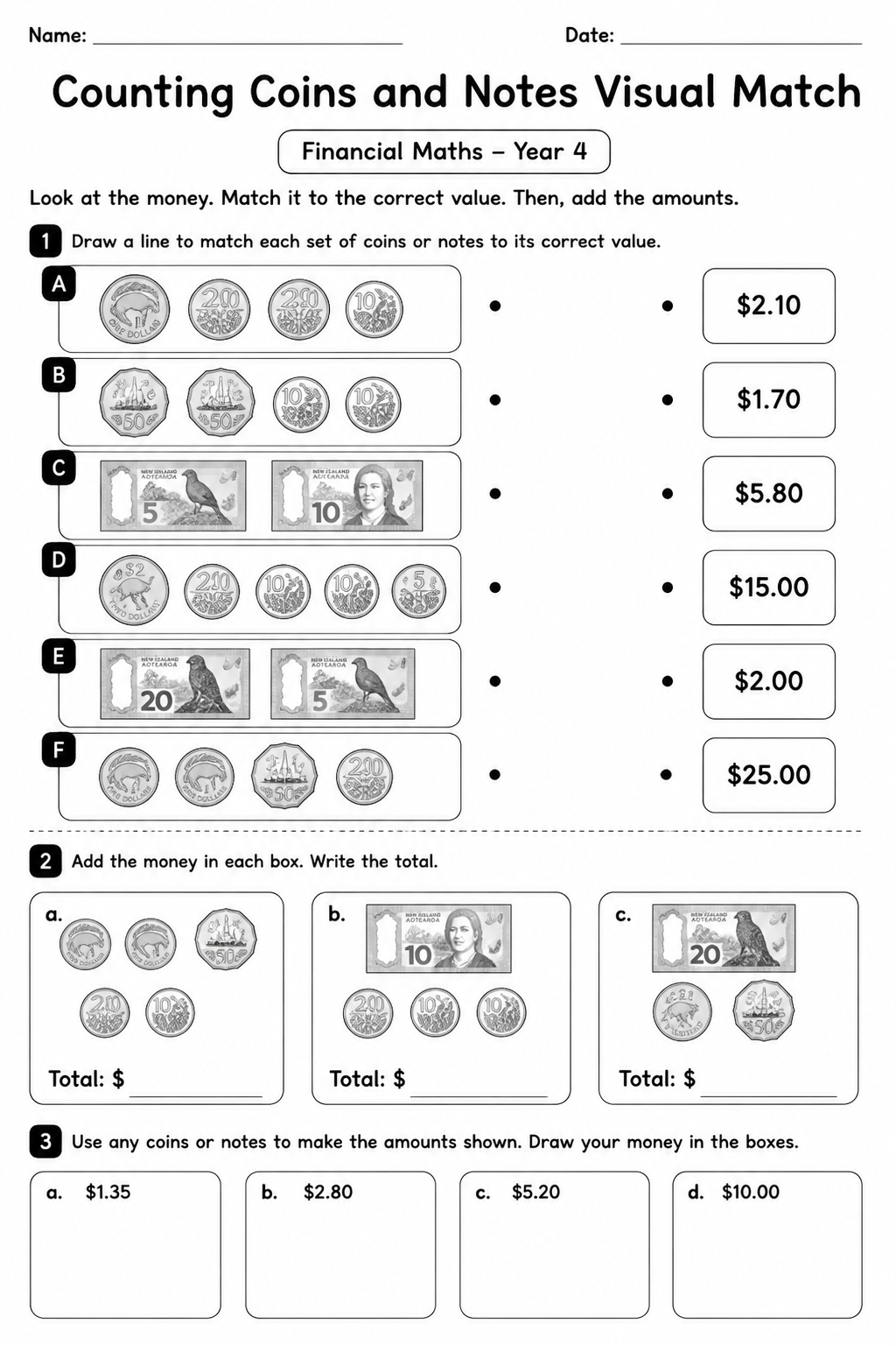 Counting Coins and Notes Visual Match