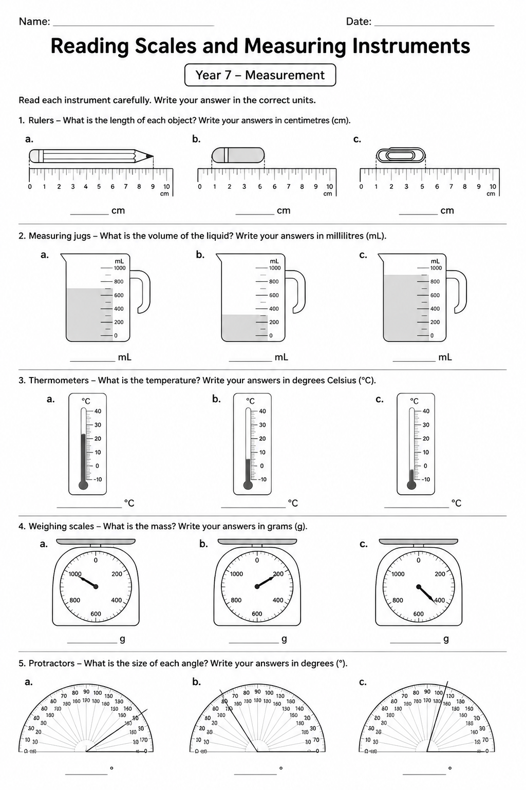 Reading Scales and Measuring Instruments