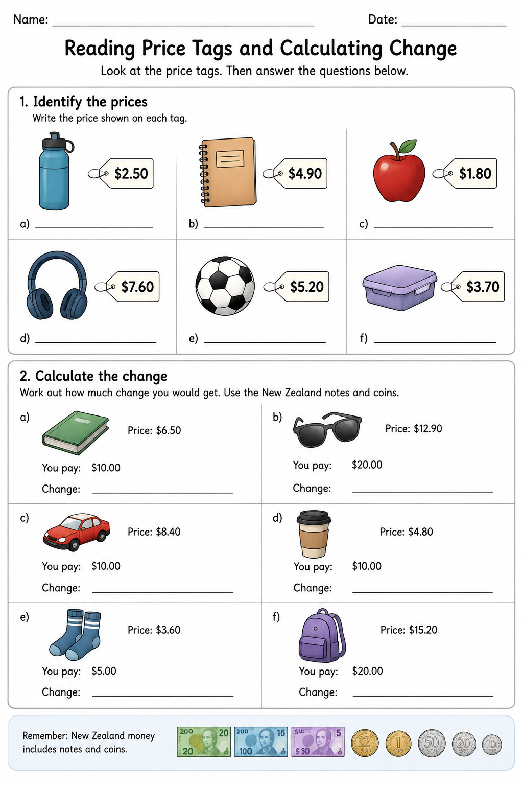 Reading Price Tags and Calculating Change