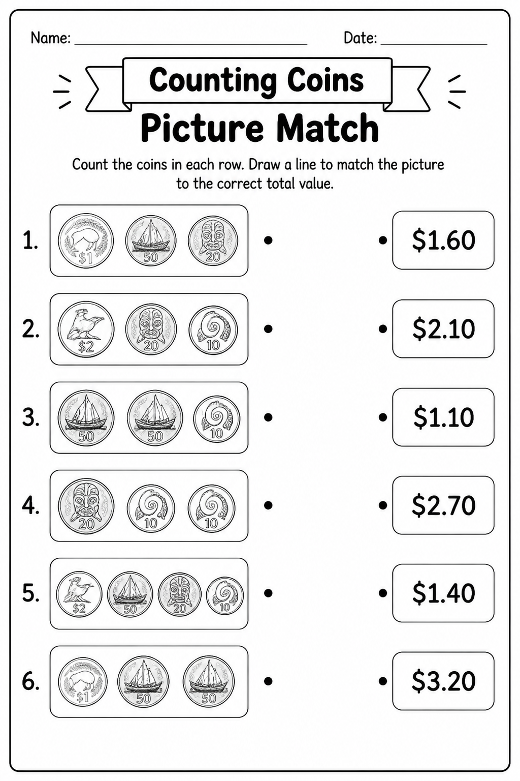 Counting Coins Picture Match