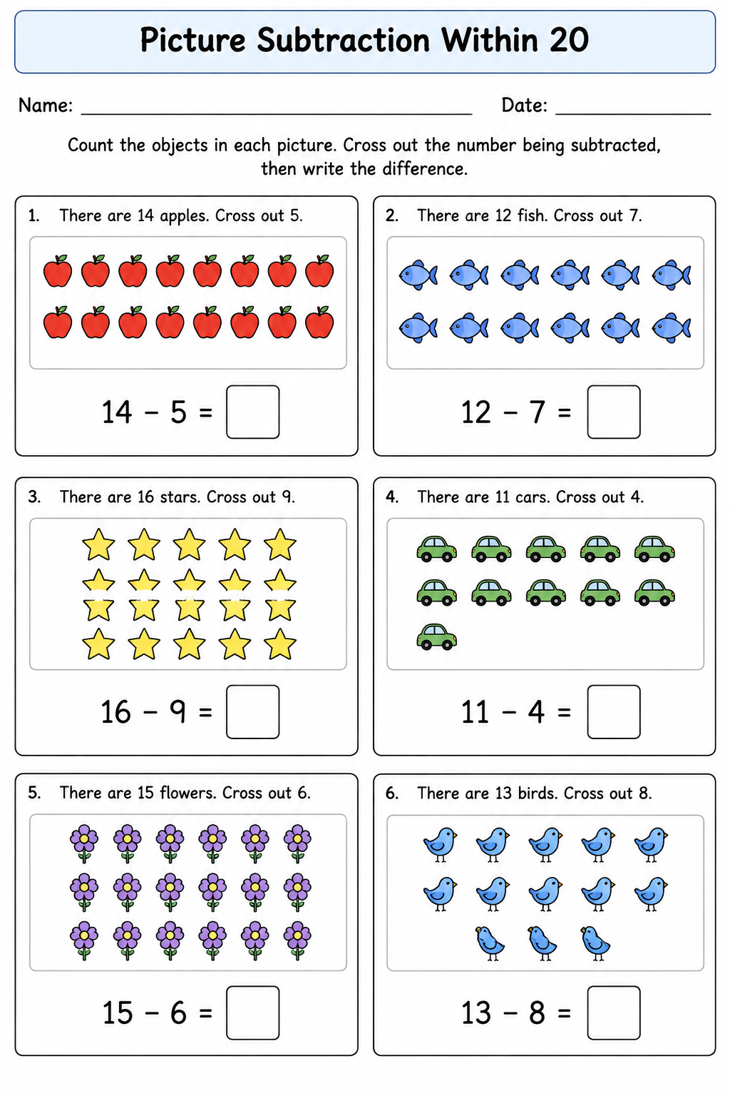 Picture Subtraction Within 20