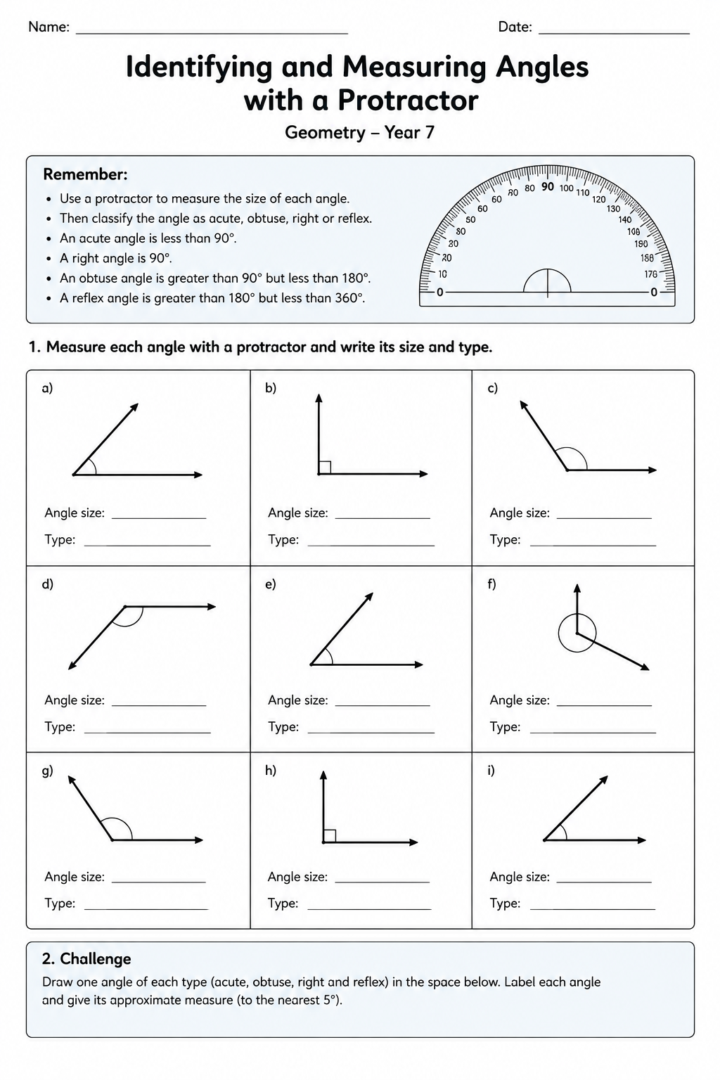 Identifying and Measuring Angles with a Protractor
