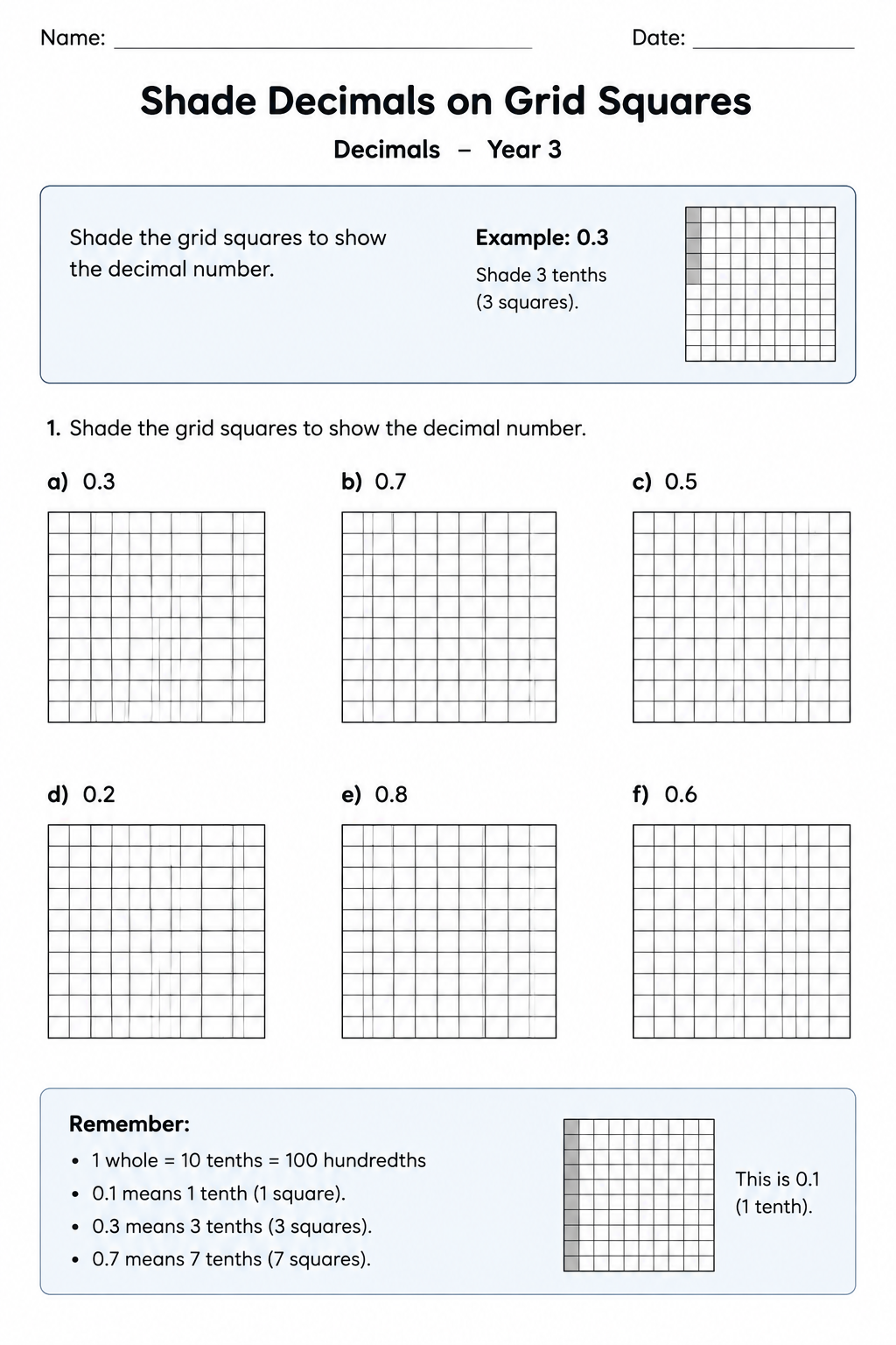 Shade Decimals on Grid Squares