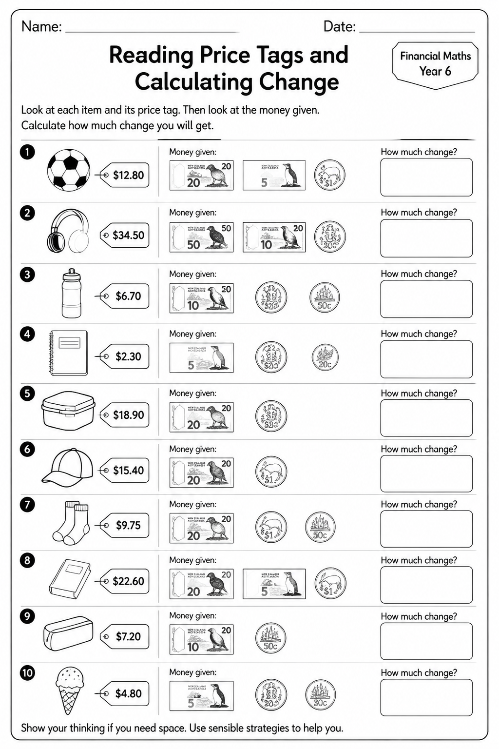Reading Price Tags and Calculating Change