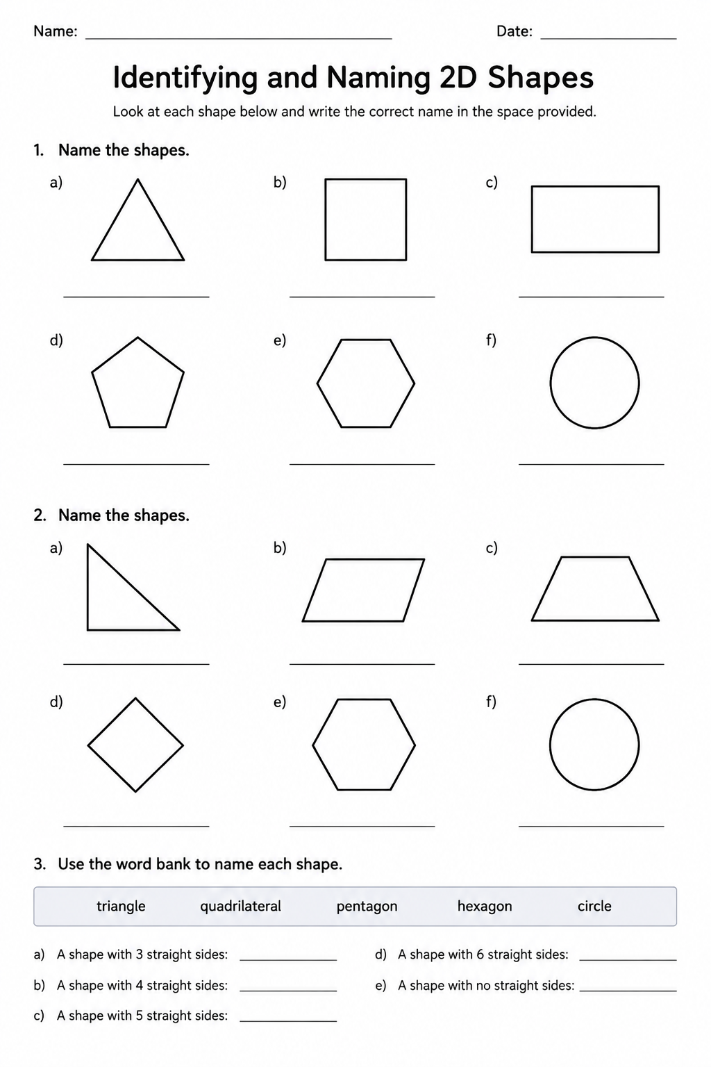 Identifying and Naming 2D Shapes