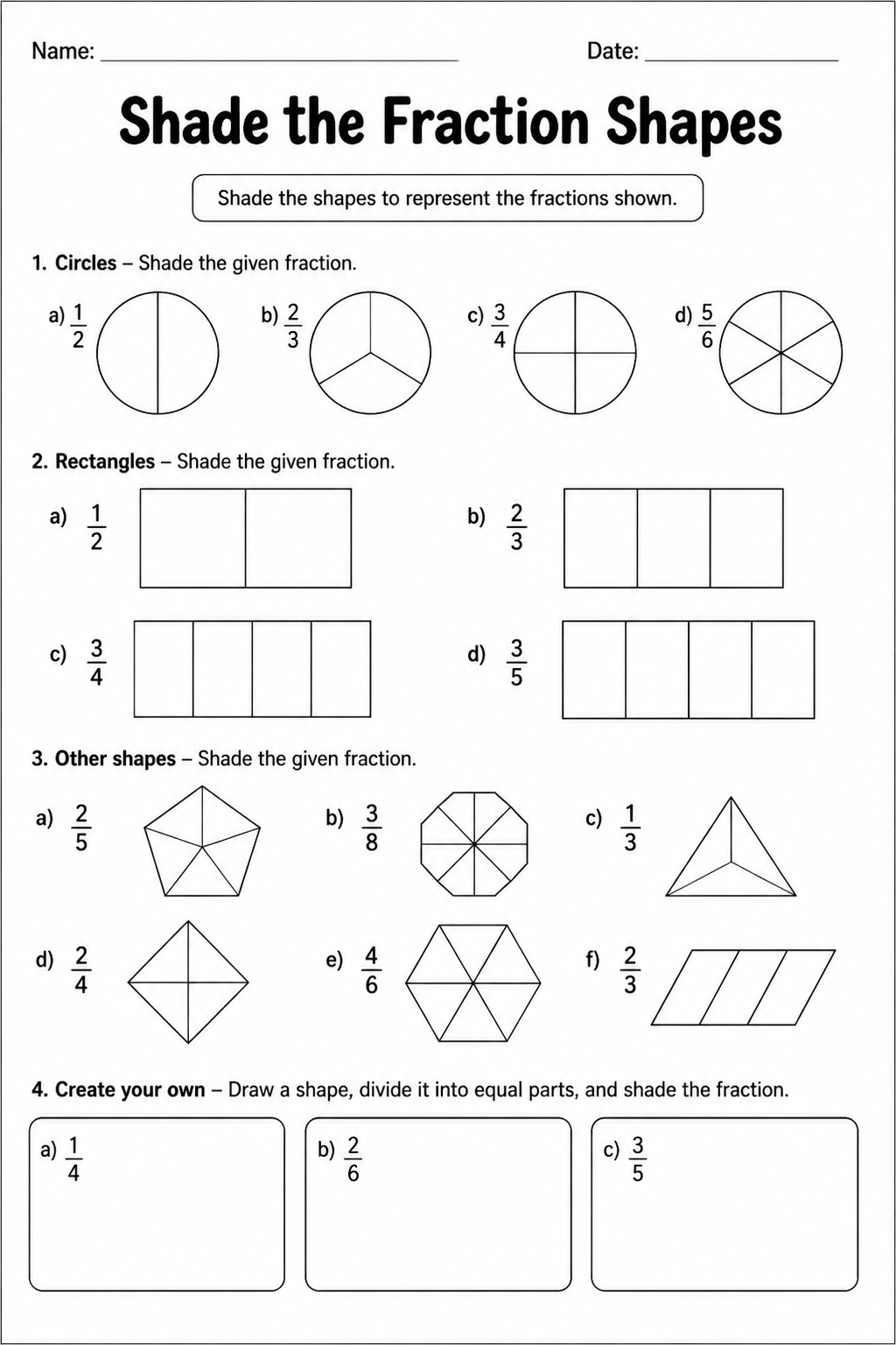 Shade the Fraction Shapes