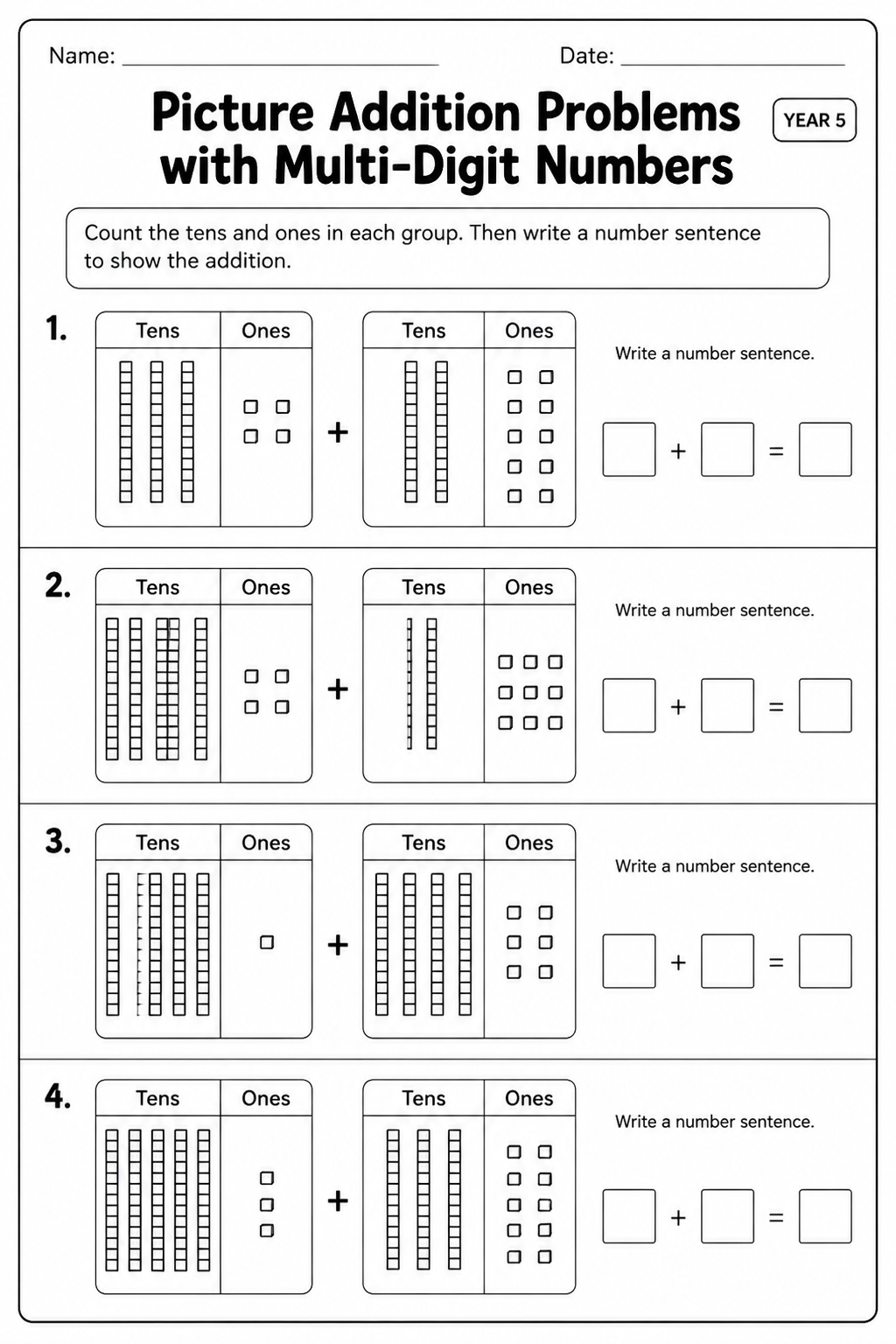 Picture Addition Problems with Multi-Digit Numbers