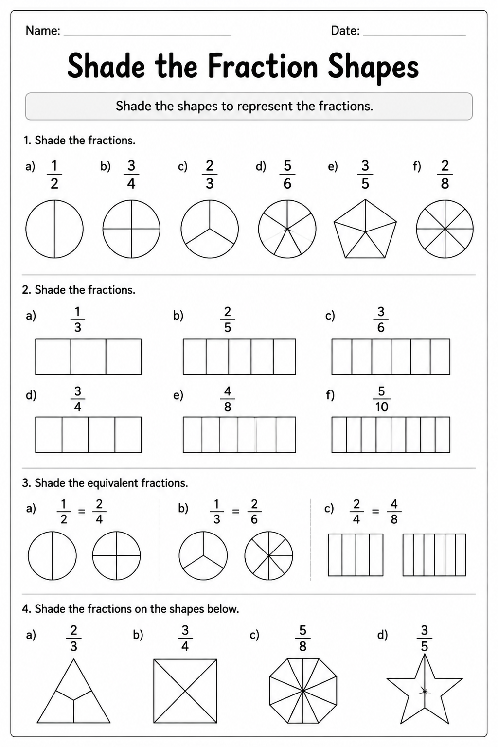 Shade the Fraction Shapes