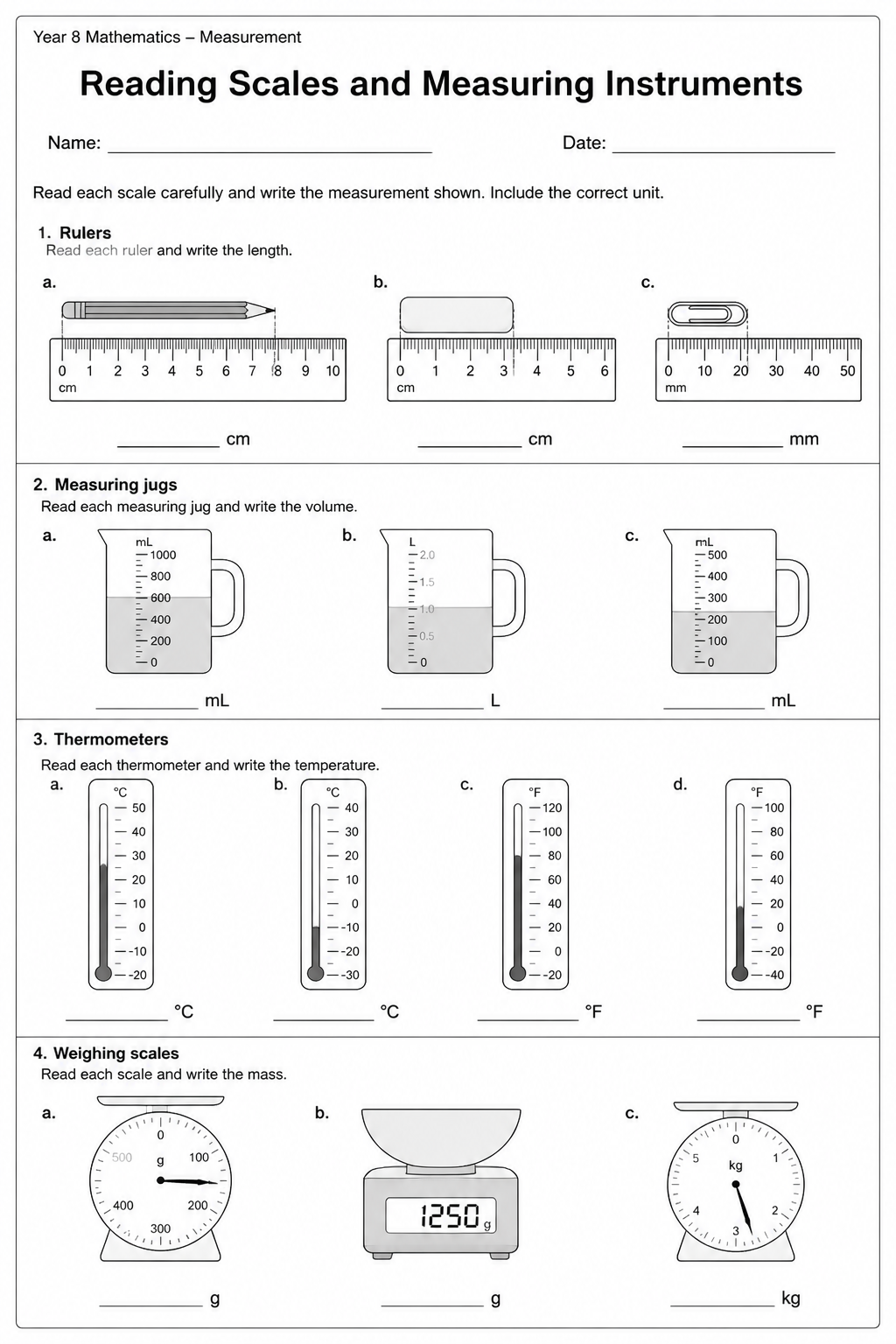 Reading Scales and Measuring Instruments