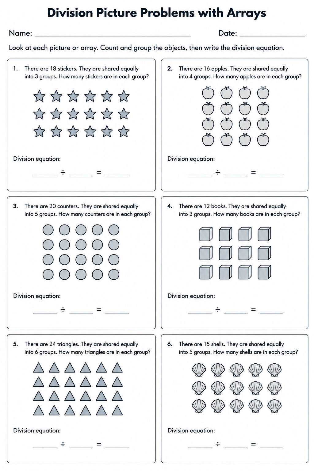 Division Picture Problems with Arrays